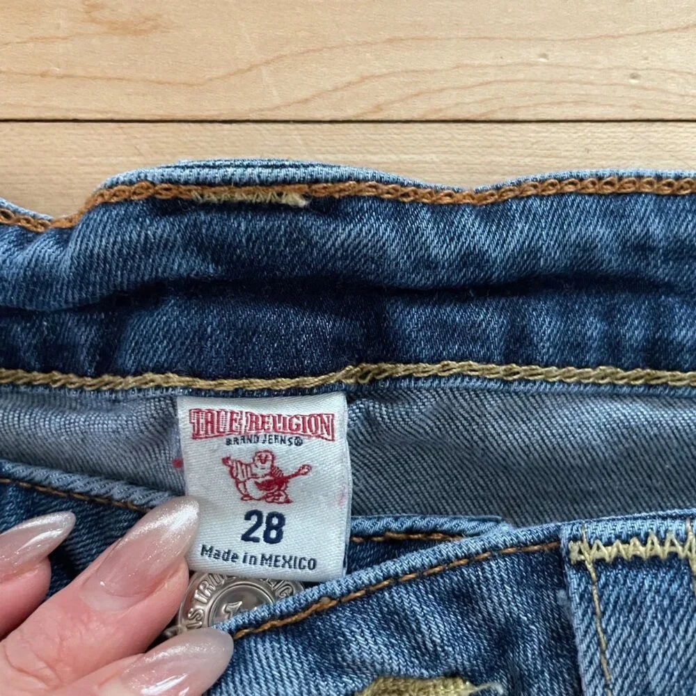 Y2K True Religion Low Rise Skinny Jeans Blue Distressed Size 28 Indie Sleaze